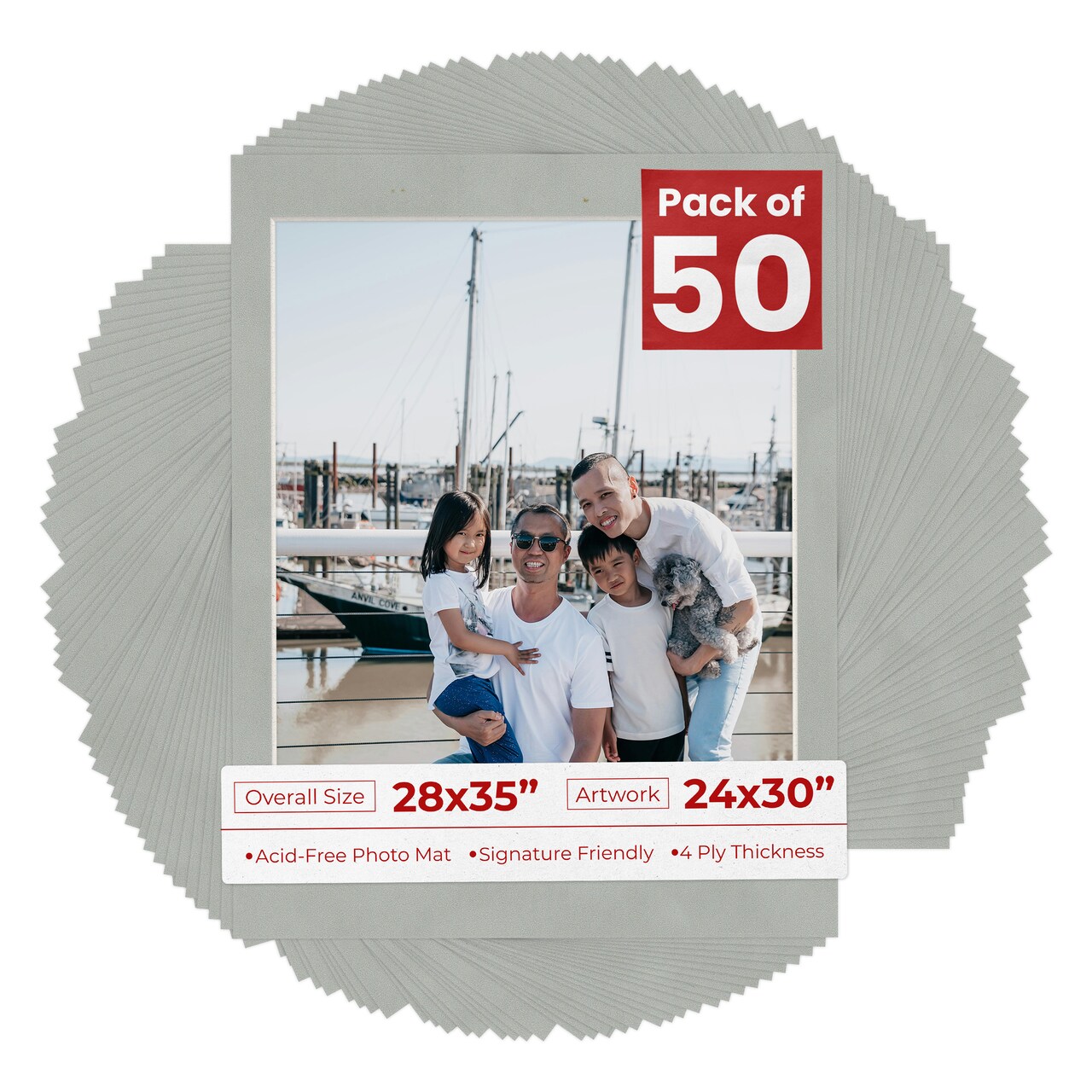 Light Grey Suede Mat Board for 28x35 Frames - Fits 24x30 Photos